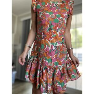MARINE LAYER Laney Mini Dress in Vintage Floral Print Linen Blend M